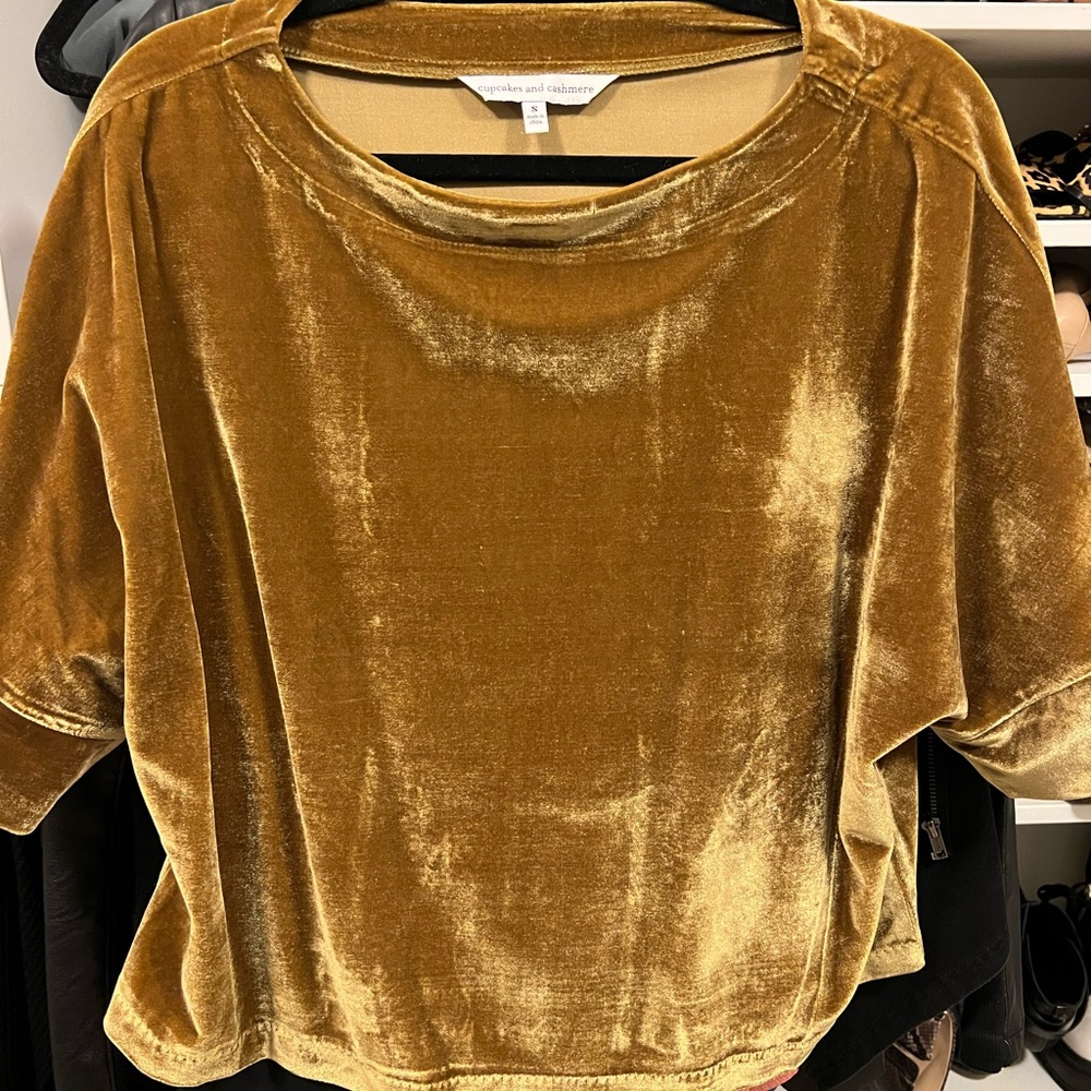 Cupcakes and Cashmere gold velour top
